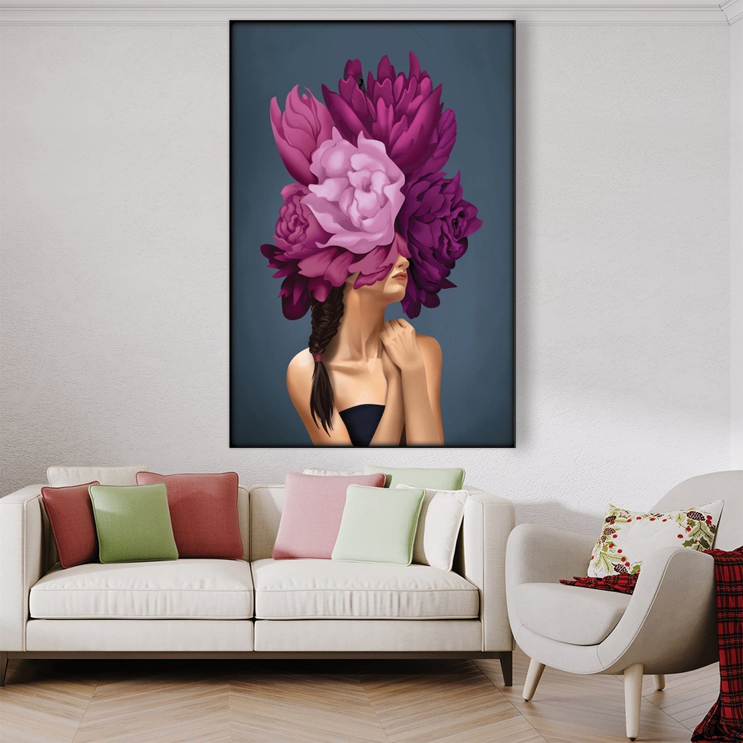Bouquet Woman C Easy Build Frame Art Easy Build Frame & Fabric Print / 24 x 36in Clock Canvas