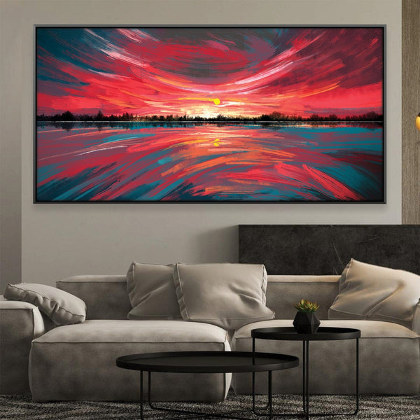 Brushstroke Fiery Sky Canvas Art Clock Canvas