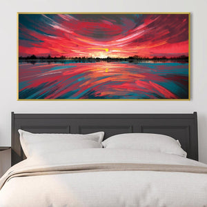 Brushstroke Fiery Sky Canvas Art Clock Canvas