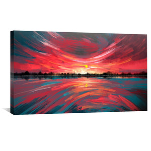 Brushstroke Fiery Sky Canvas Art Clock Canvas