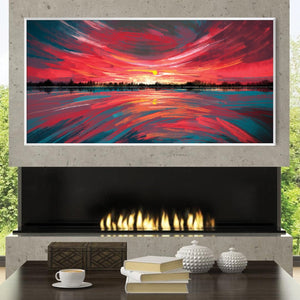 Brushstroke Fiery Sky Canvas Art Clock Canvas