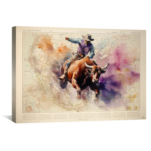 Bull Rider Canvas Art Clock Canvas
