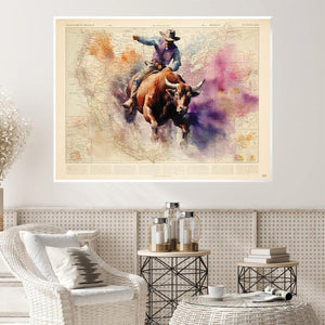 Bull Rider Canvas Art Clock Canvas