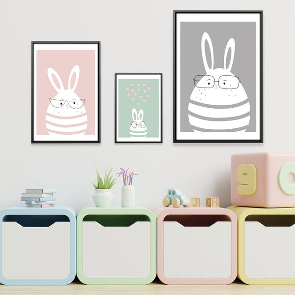 Bunny Love Trio Canvas Art Set of 3 / 12 x 18in / Canvas Clock Canvas