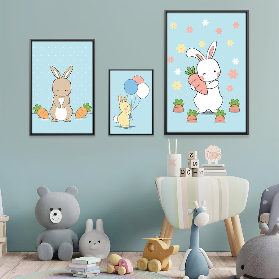 Bunny Tales Canvas Art Set of 3 / 12 x 18in / Canvas Clock Canvas