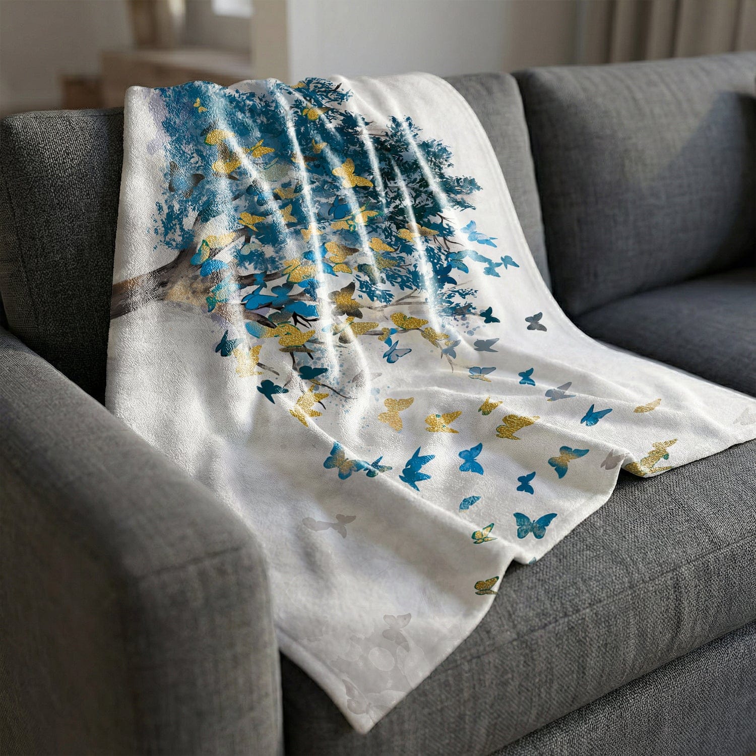 Butterfly Leaves Blanket Blanket Clock Canvas