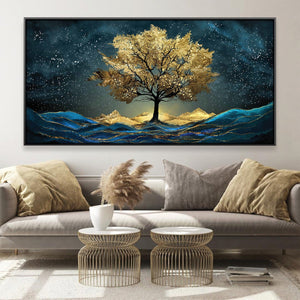 Celestial Golden Tree Canvas Art Clock Canvas