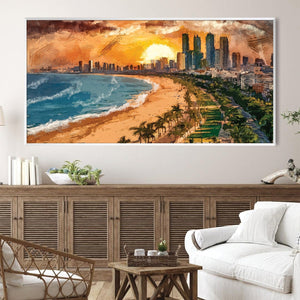 City Beachscape Canvas Art Clock Canvas