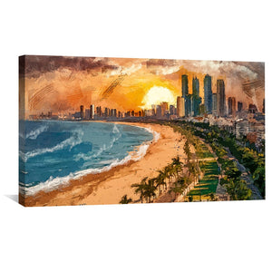 City Beachscape Canvas Art Clock Canvas