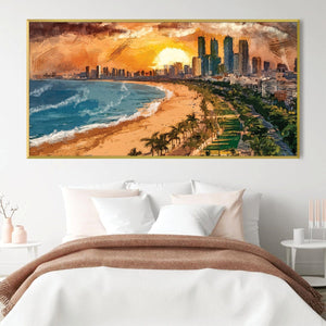 City Beachscape Canvas Art Clock Canvas