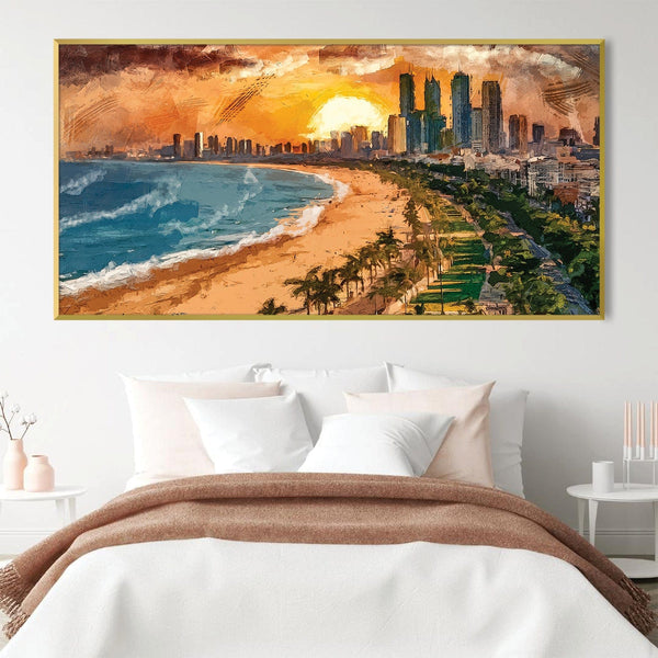 City Beachscape Canvas Art Clock Canvas