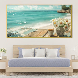 Coastal Coffee Break Canvas Art Clock Canvas