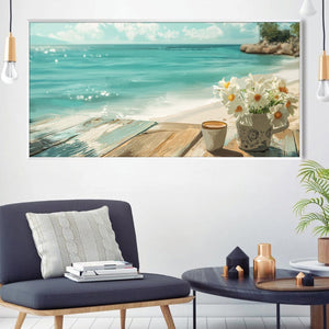 Coastal Coffee Break Canvas Art Clock Canvas