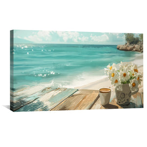 Coastal Coffee Break Canvas Art Clock Canvas