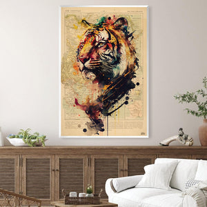 Colored Tiger Portrait Canvas Art Clock Canvas