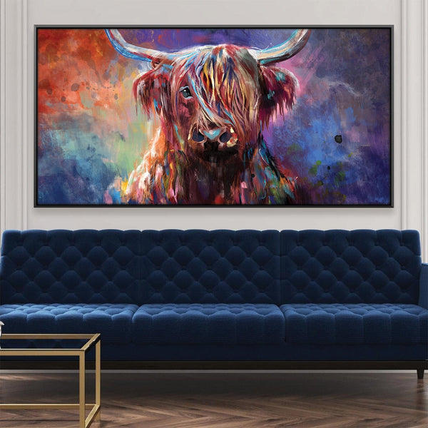 Colorful Highland Cow Canvas Art 50 x 25cm / Framed Prints Clock Canvas