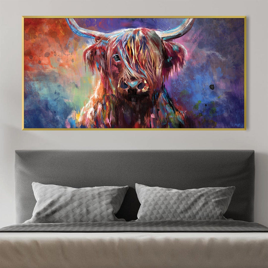 Colorful Highland Cow Canvas Art Clock Canvas