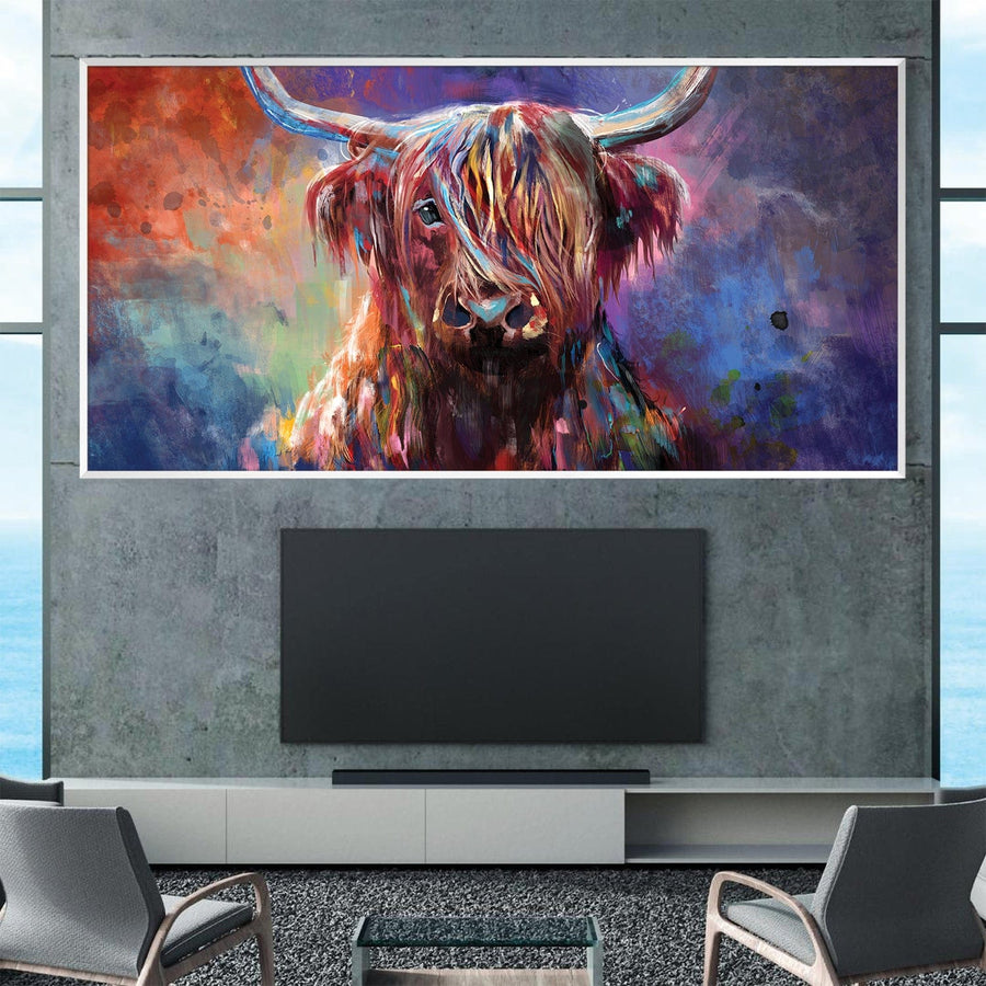 Colorful Highland Cow Canvas Art Clock Canvas