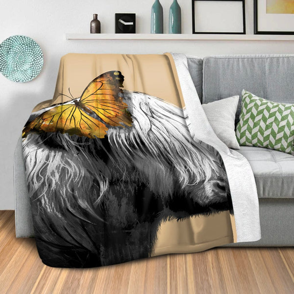 Cows and Butterfly Blanket Blanket Clock Canvas