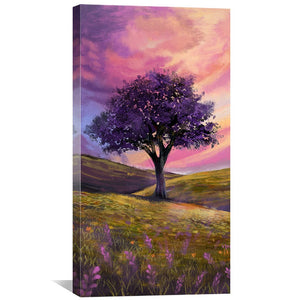 Crimson Dusk and Lavender Blooms Canvas Art Clock Canvas