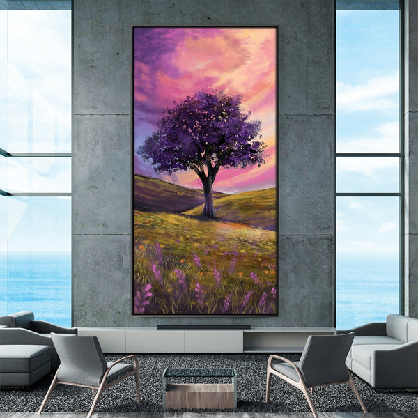 Crimson Dusk and Lavender Blooms Canvas Art Clock Canvas