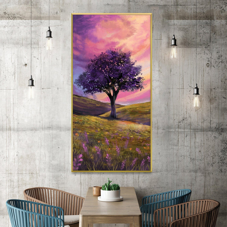 Crimson Dusk and Lavender Blooms Canvas Art Clock Canvas