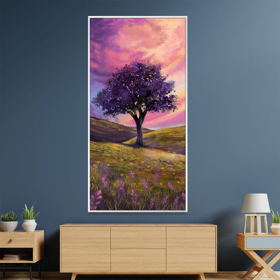 Crimson Dusk and Lavender Blooms Canvas Art Clock Canvas
