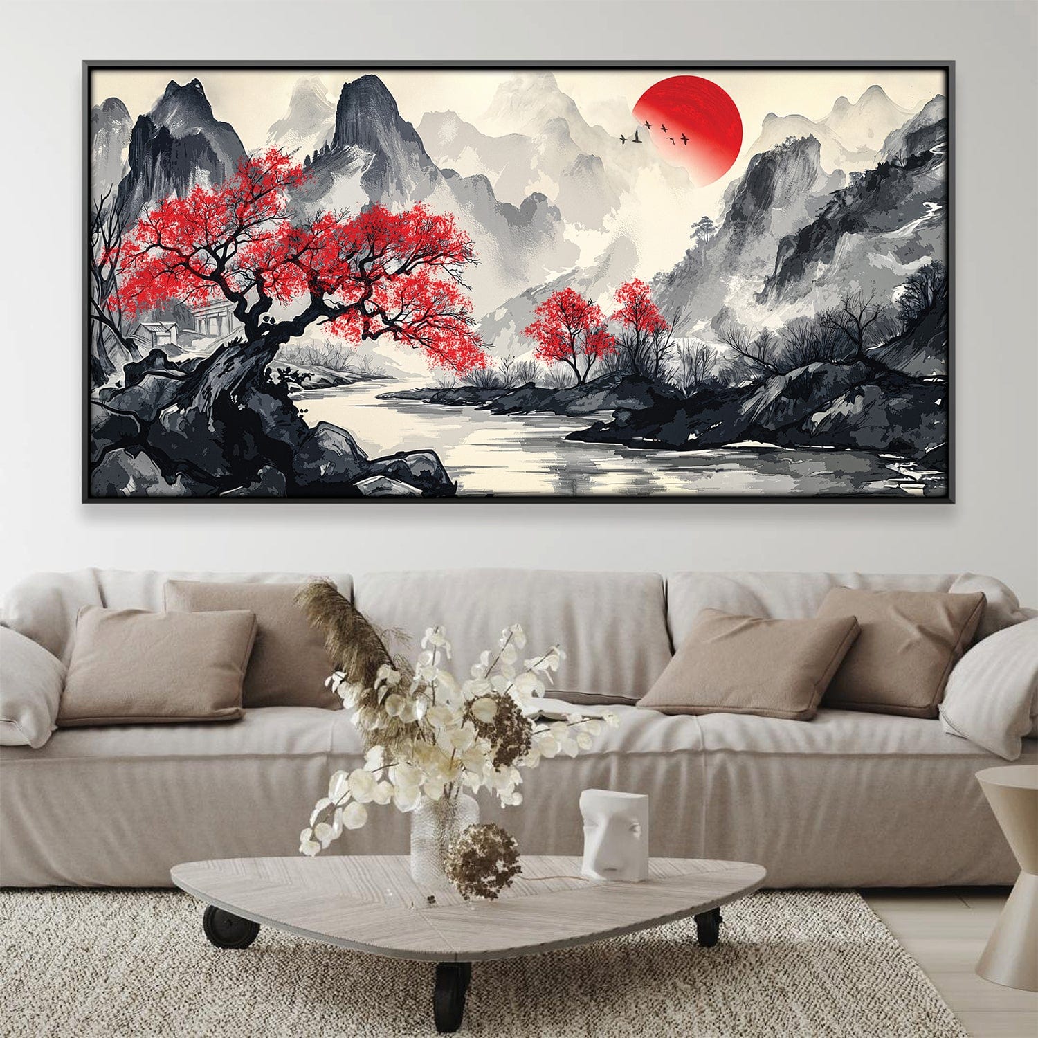 Crimson Haiku Canvas Art Clock Canvas