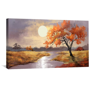 Crimson Riverbank Canvas Art Clock Canvas