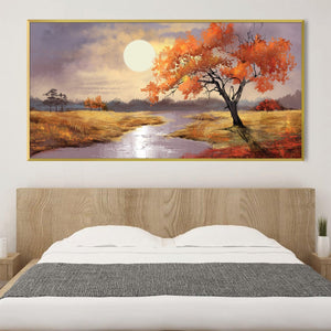 Crimson Riverbank Canvas Art Clock Canvas