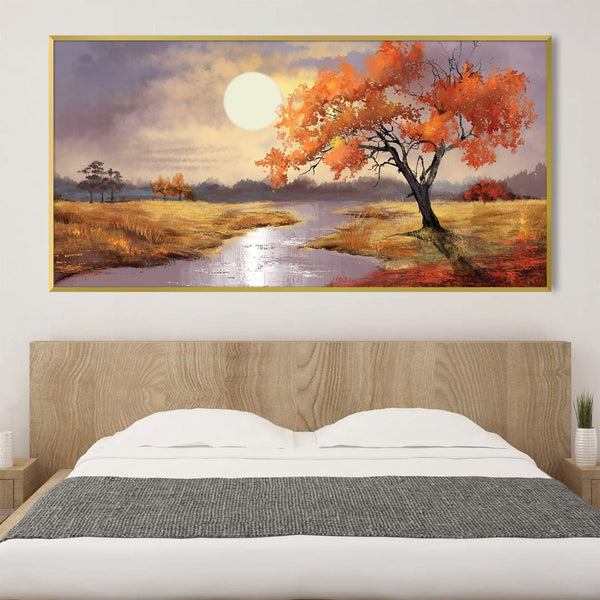 Crimson Riverbank Canvas Art Clock Canvas