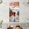 Crimson Stroll on Rainy Day Canvas Art Clock Canvas