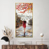 Crimson Stroll on Rainy Day Canvas Art Clock Canvas