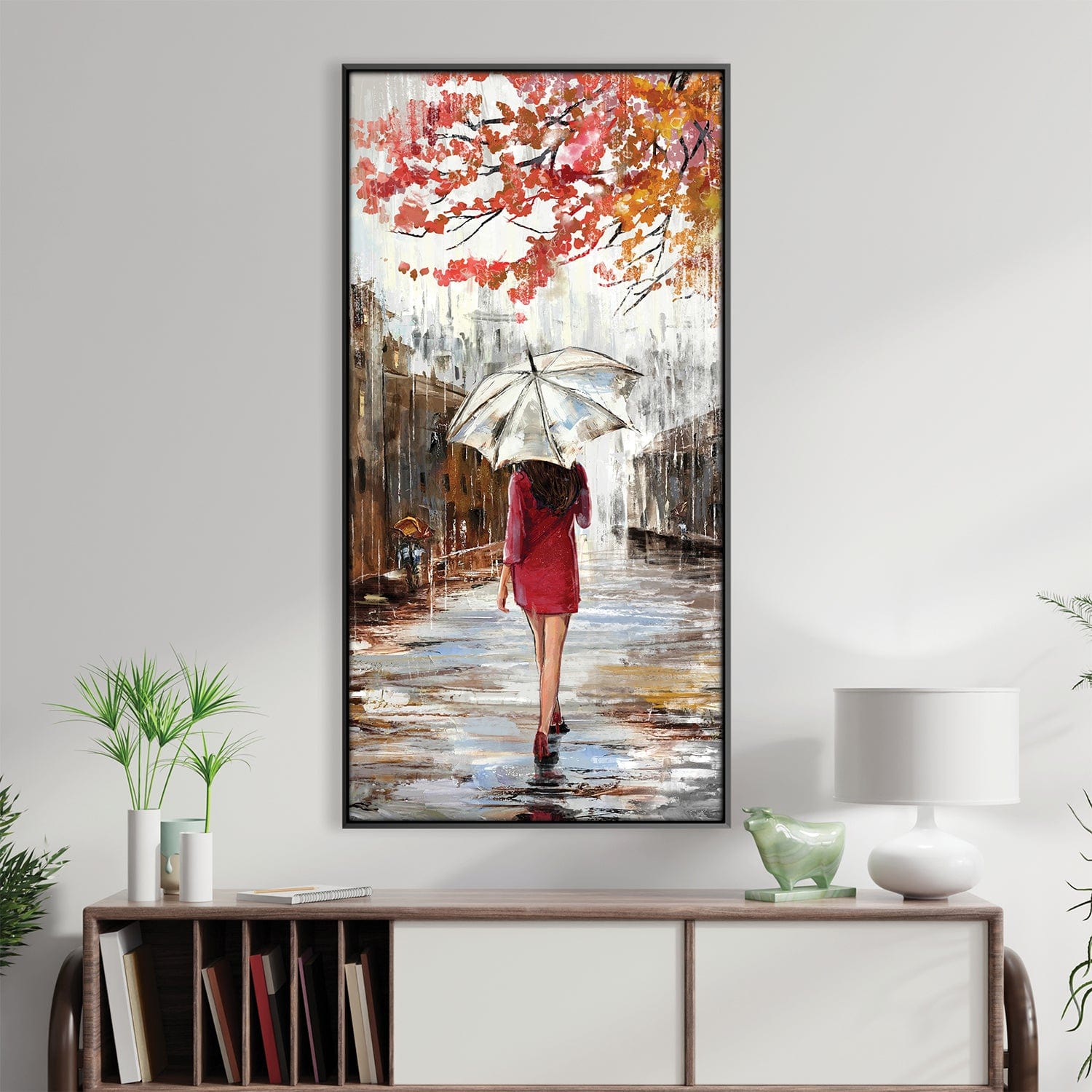 Crimson Stroll on Rainy Day Canvas product thumbnail