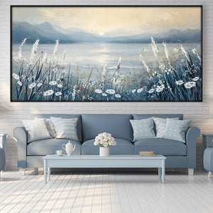 Daisies by the Lake Easy Build Frame Posters, Prints, & Visual Artwork Easy Build Frame & Fabric Print / 40 x 20in Clock Canvas