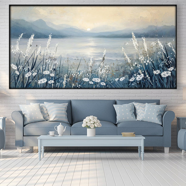 Daisies by the Lake Easy Build Frame Posters, Prints, & Visual Artwork Easy Build Frame & Fabric Print / 40 x 20in Clock Canvas