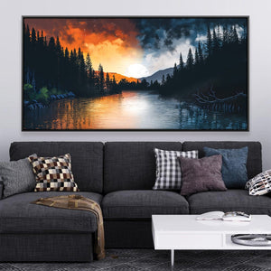 Divided Lake Canvas Art 20 x 10in / Canvas Clock Canvas