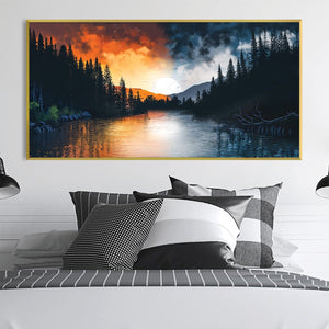 Divided Lake Canvas Art Clock Canvas