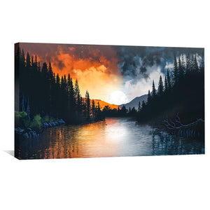 Divided Lake Canvas Art Clock Canvas