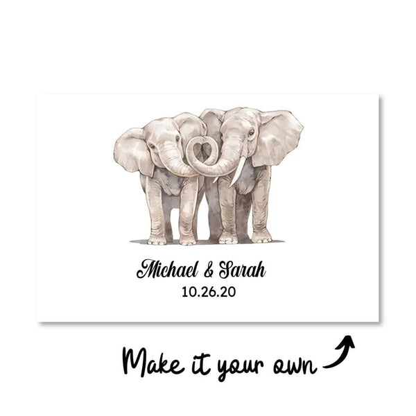 Elephant Love Canvas Customizer Landscape Short / 45 x 30cm / Unframed Canvas Print Clock Canvas