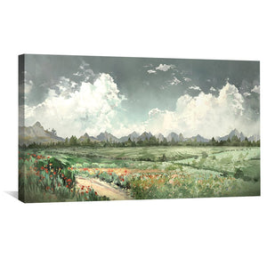 Fields Before the Peaks Canvas Art Clock Canvas