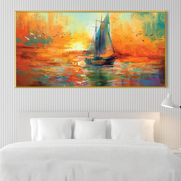 Fiery Sunset Sail Canvas Art Clock Canvas