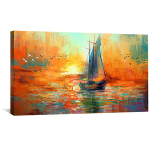 Fiery Sunset Sail Canvas Art Clock Canvas