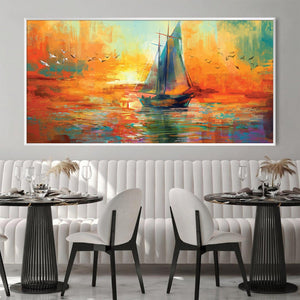 Fiery Sunset Sail Canvas Art Clock Canvas