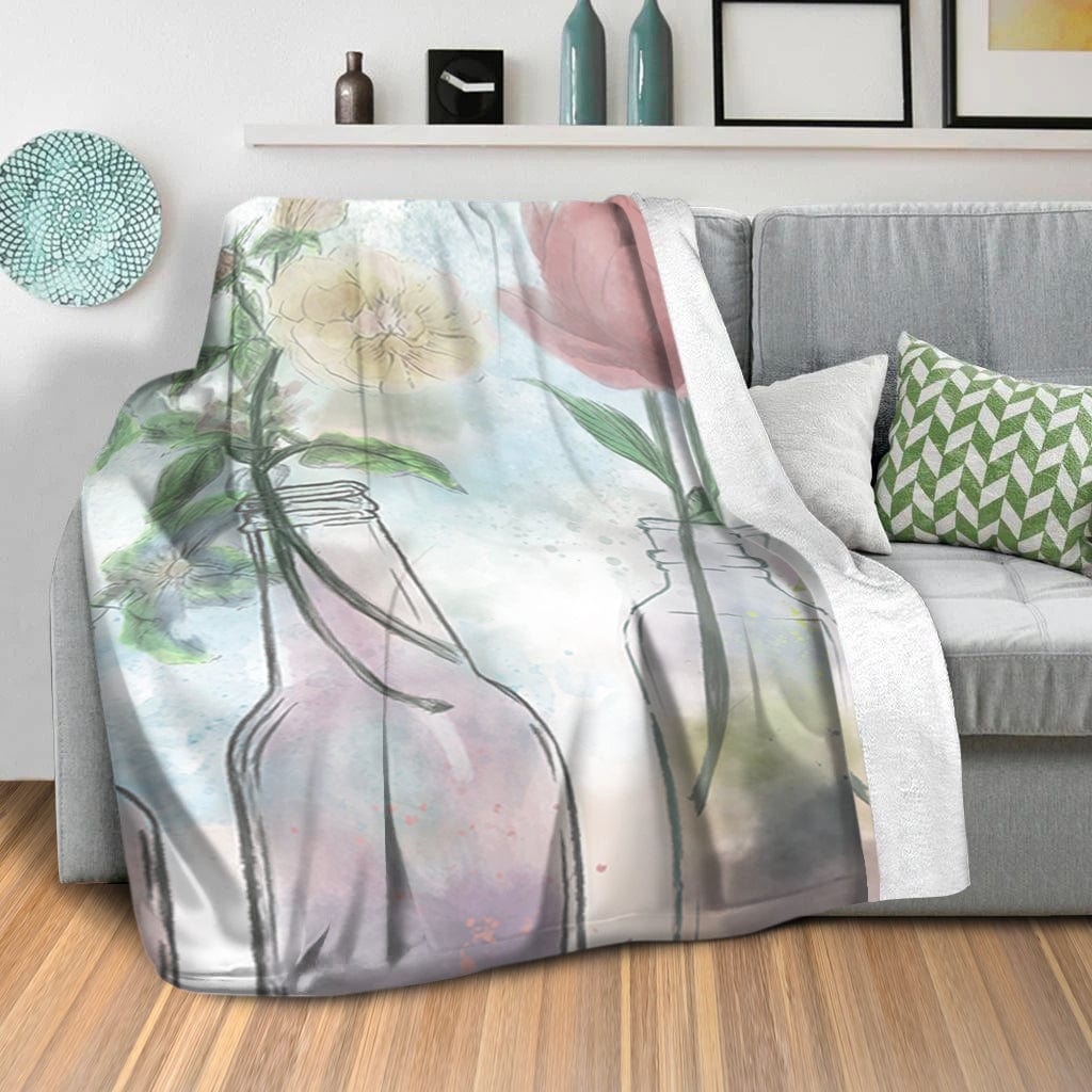 Floral Bottles Blanket Blanket Clock Canvas