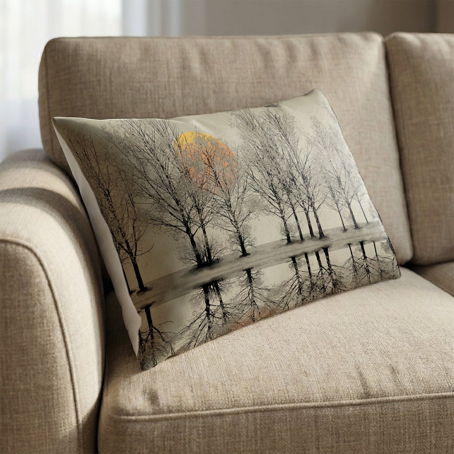 Forest Dawn Pillow Cushion 13 x 19in Clock Canvas