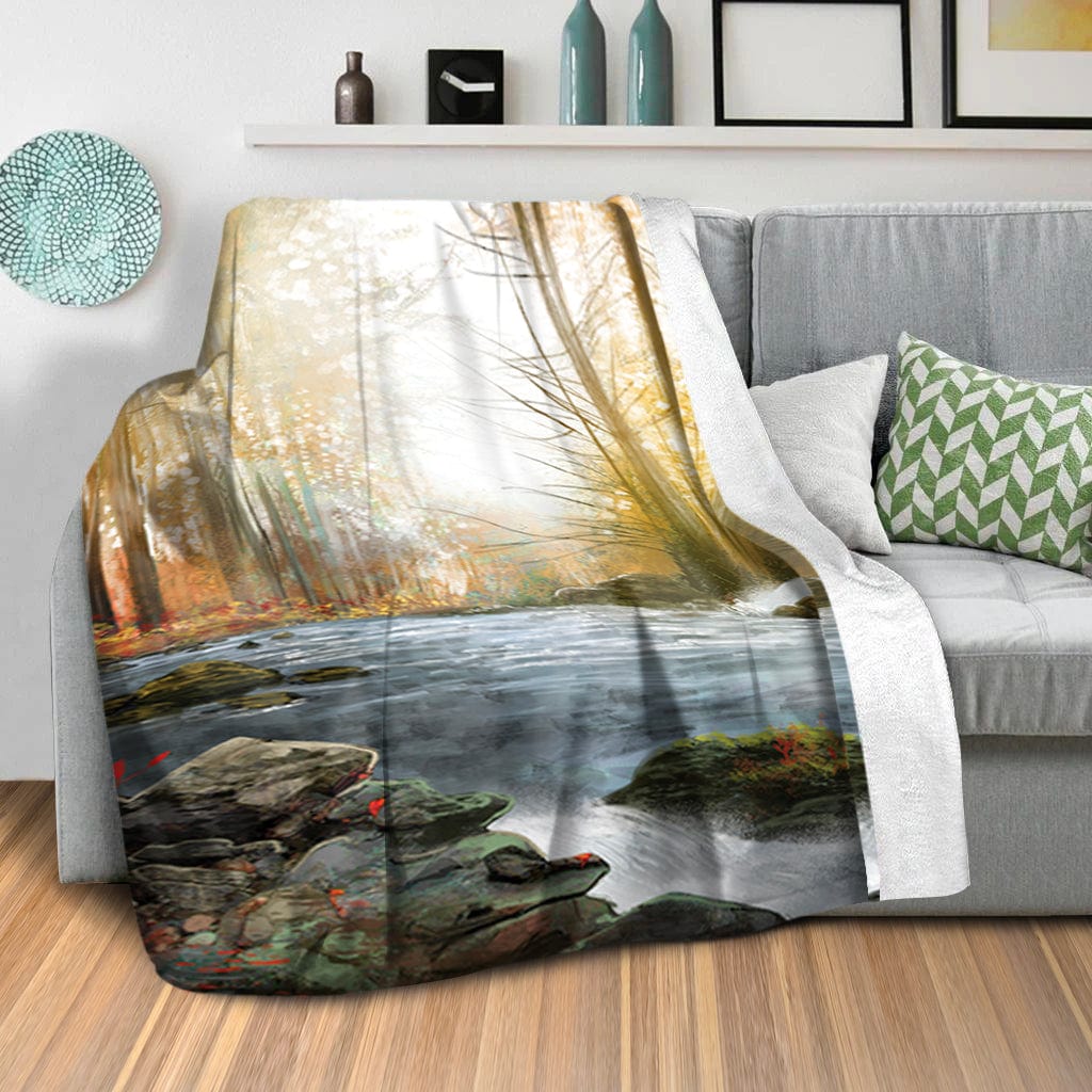 Forest River Blanket Blanket Clock Canvas