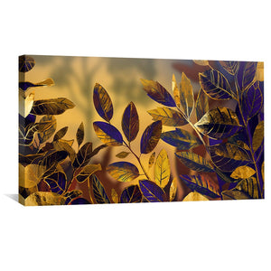 Golden Tinted Leaves Canvas Art Clock Canvas