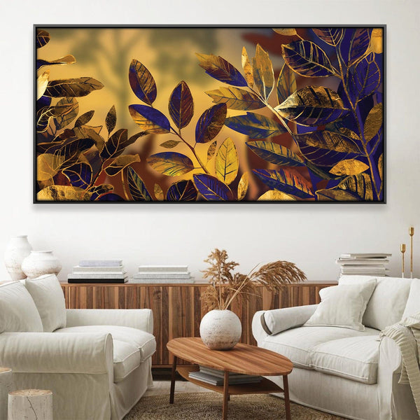 Golden Tinted Leaves Canvas Art Clock Canvas