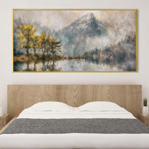 Golden Trees in the Mist Canvas Art Clock Canvas